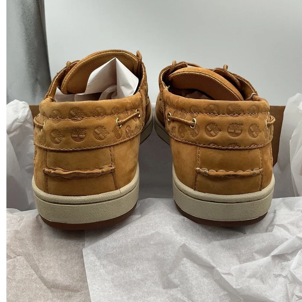 Timberland Mens Wheat Nubuck Logo Embossed Boat Shoes Loafers 45596 Size 10.5M